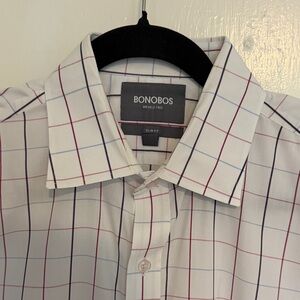 Bonobos Slim Fit White Dress Shirt with Navy and Red Windowpane
